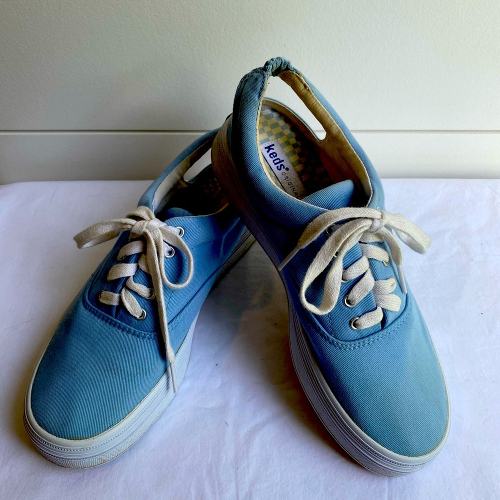 Retro Keds Original Pastel Blue Lace Up Sneaker Sling Back Shoe Preppy 90s